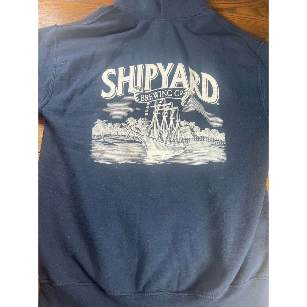 Shipyard Brewing Big Ship Logo Graphic Blue Hoodie Men's Size Medium